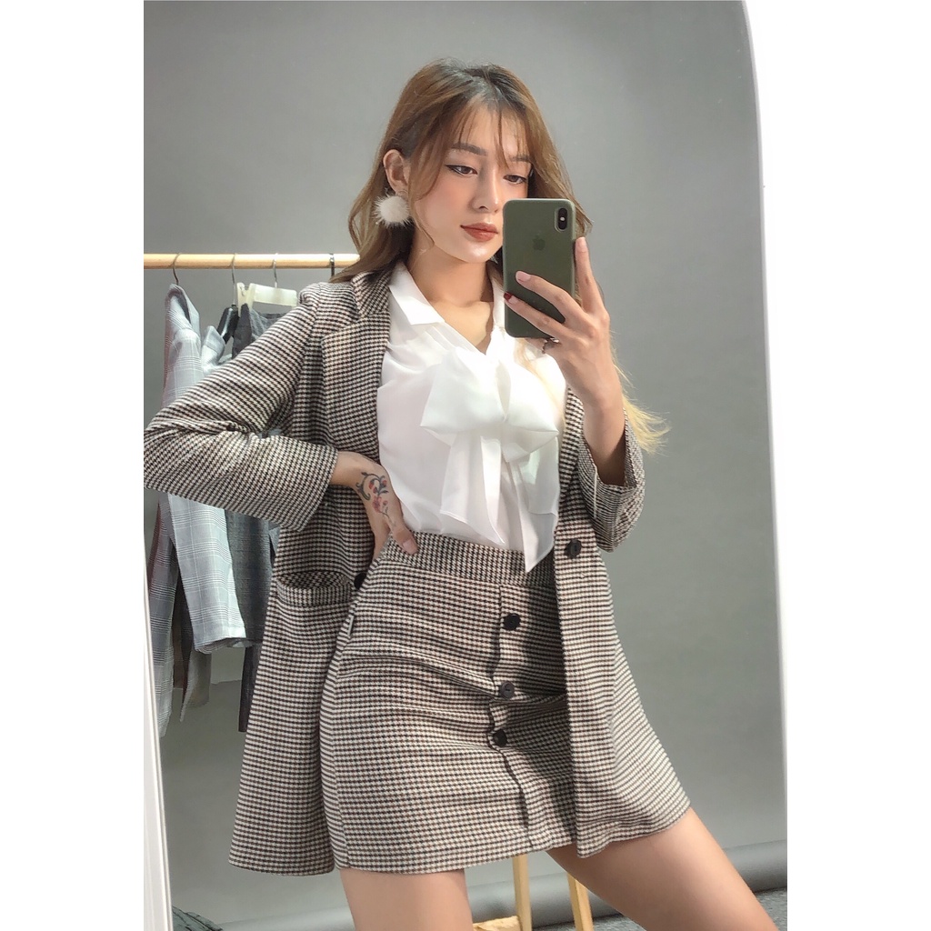 [Mã LTP50 giảm 50000 đơn 150000] Bộ vest dáng trẻ Emspo áo Blazer dáng dài kèm chân váy 2 lớp BAVL0042