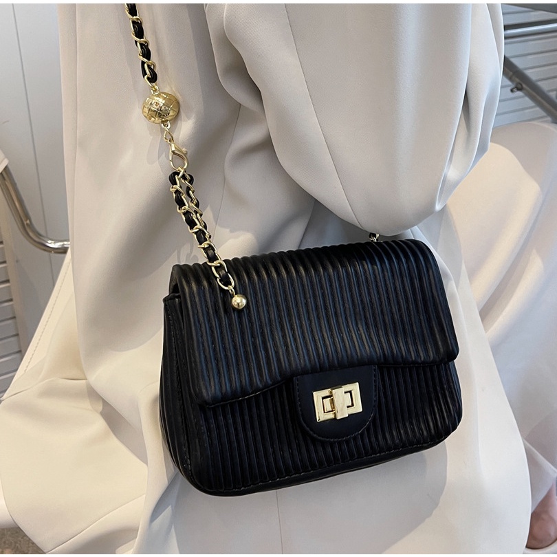 Túi Đeo JASMIN NOIR Chéo Nắp Gập Có Khóa In Họa Tiết Sọc Sang Trọng Cho Nữ