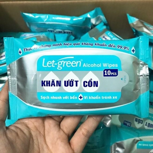 Hàng Mới Về❤️Combo 5 Gói ❤️Khăn Ướt Cồn Kháng khuẩn LET-GREEN 10 Miếng/Gói