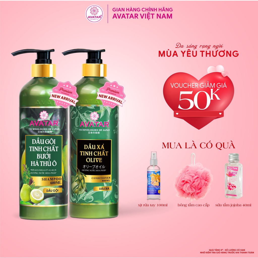 Combo Dầu Gội Bưởi Và Dầu Xả Olive Avatar Dưỡng Sinh Da Đầu Giảm Rụng Tóc 800ML