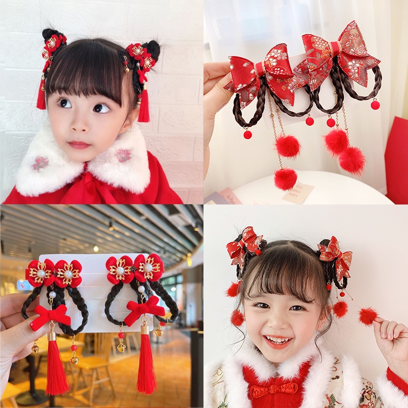 Kẹp Tóc Nơ Tua Rua Xinh Xắn Mừng Năm Mới Cho Bé Gái