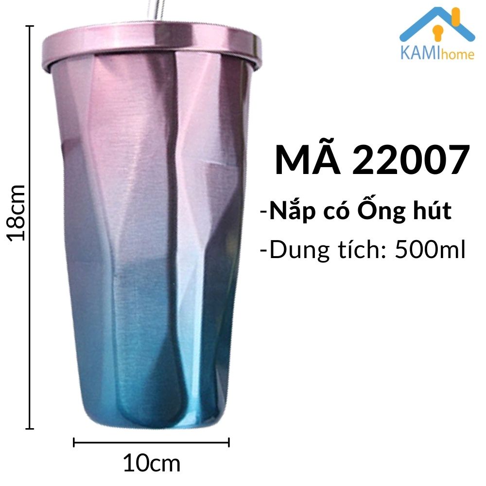 Ly giữ nhiệt inox Thái Lan 500ml có ống hút thép không gỉ bình cốc uống nước để bàn mã 220xx