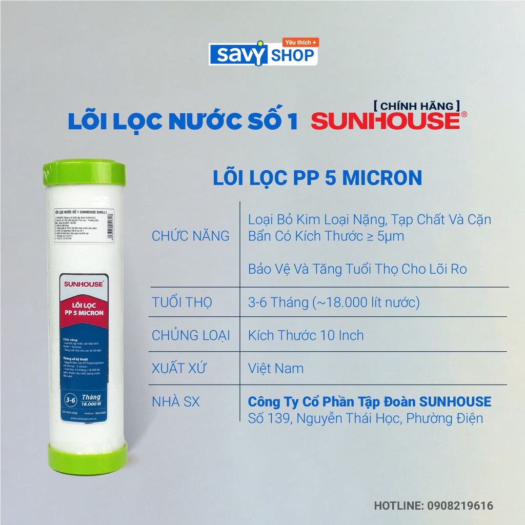 Bộ 3 lõi lọc nước số 1,2,3 Sunhouse SHRLL1;SHRLL2; SHRLL3 [ Chính hãng]