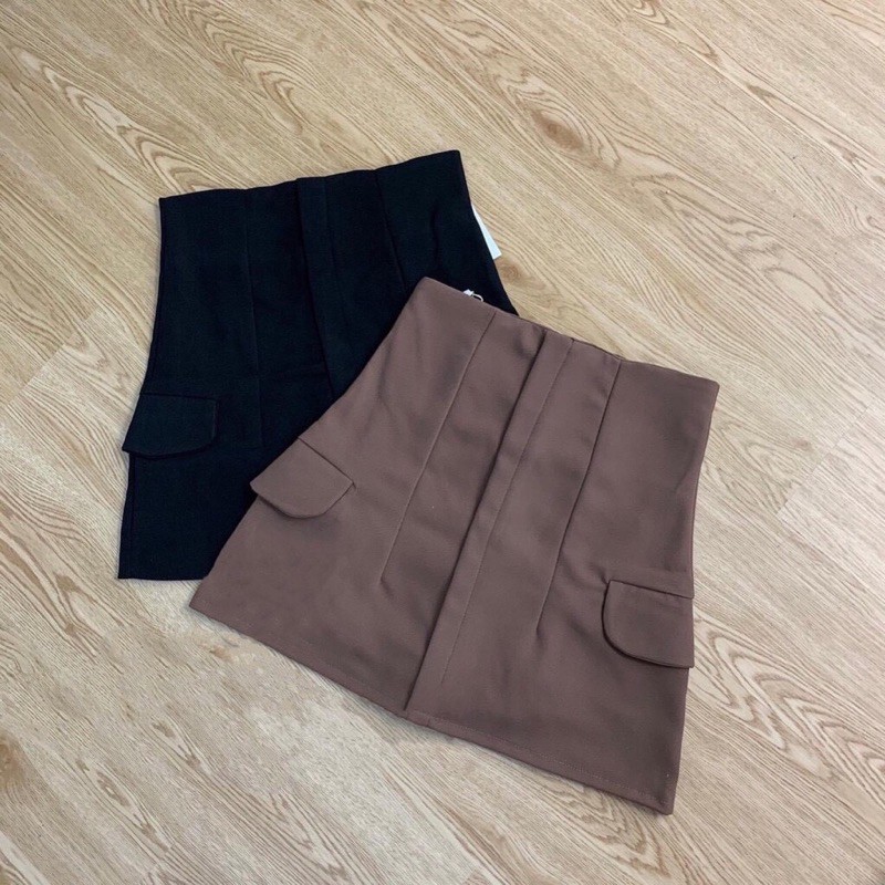 Chân váy ngắn chữ A lưng cao túi thật bên sườn