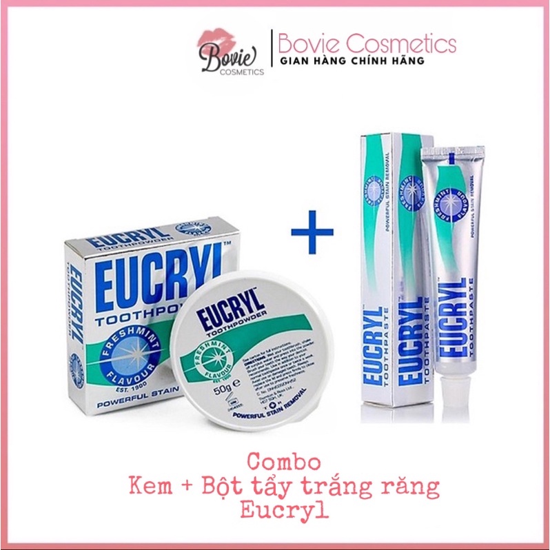 [Mã 99FMCGSALE1 giảm 10% đơn 250K] Combo BỘT + KEM đánh tẩy trắng răng Eucryl Anh