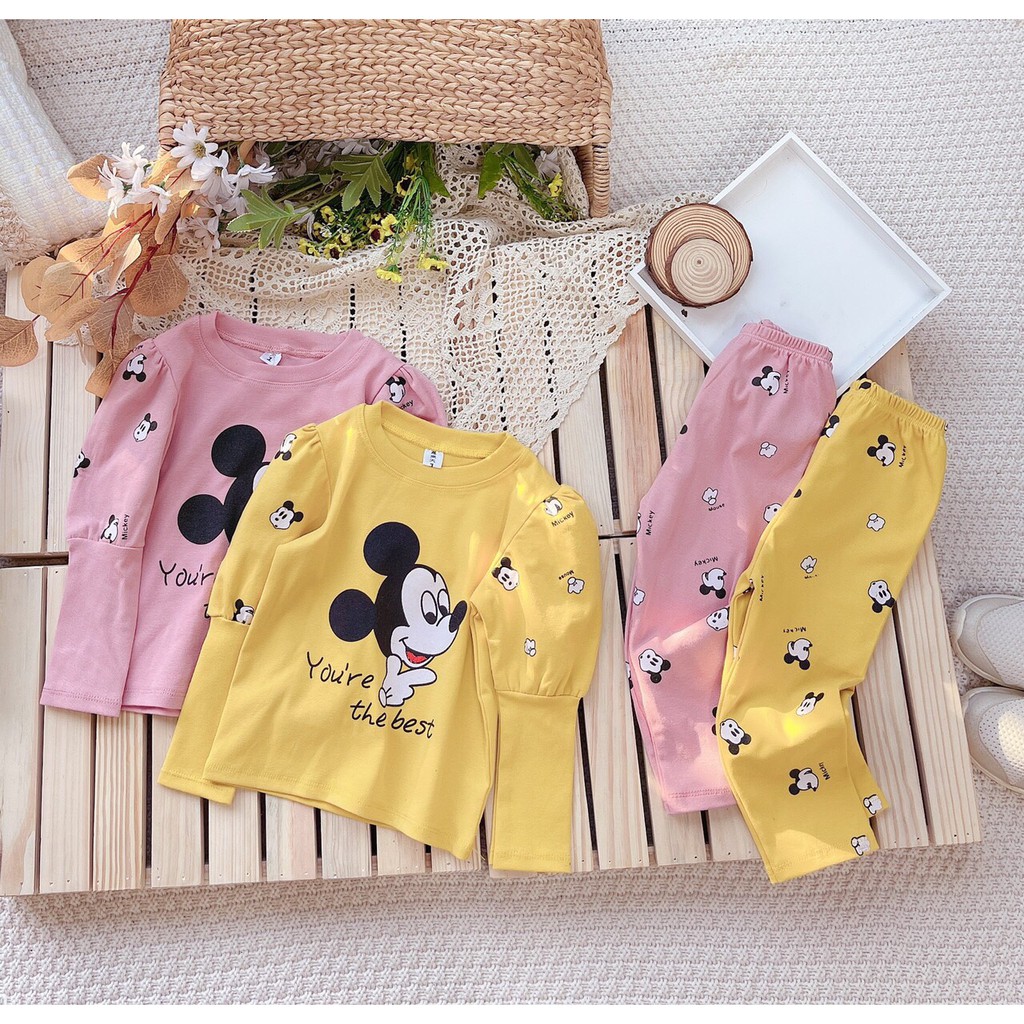 Bộ thu đông bộ quần áo dài tay chất cotton cho bé gái hình micky cực xinh - Bắp Bơ Kids