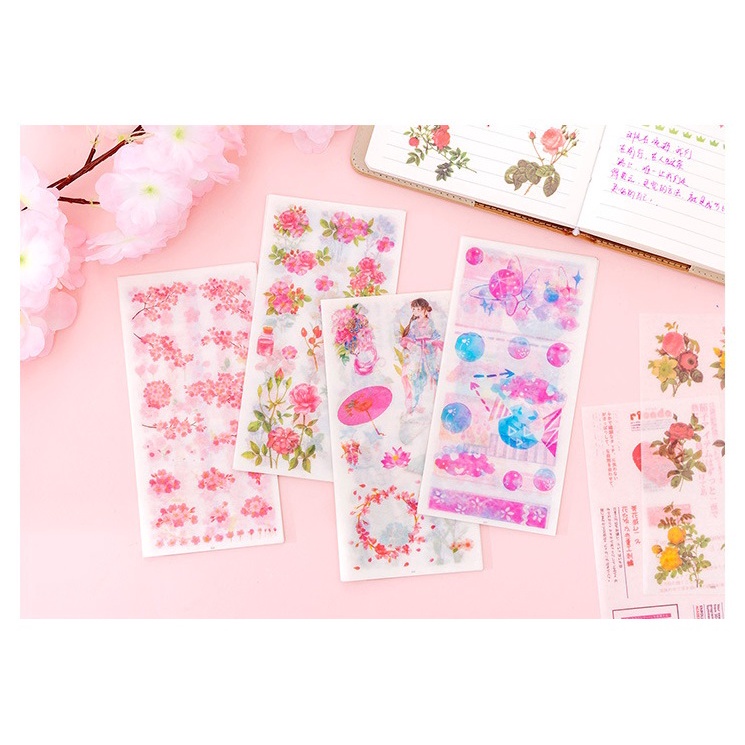 Set 6 tấm sticker dán vở, sổ tay hình hoa siêu cute Sakura Shop