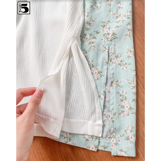 Đầm nữ midi dạo phố đi biển 2 dây xẻ sườn cổ tim có lớp lót Twentyfive N260