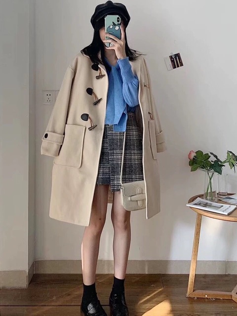Áo dạ khuy sừng Hàn Quốc trần bông cực ấm