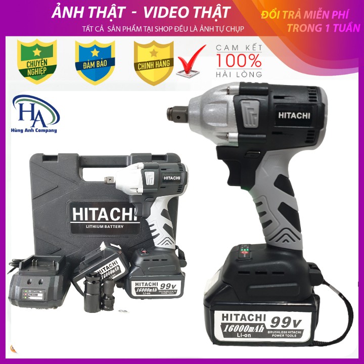 [Chính Hãng] Máy siết bulong dùng pin không chổi than Hitachi 99v PIN khủng 10 Cell - Tặng kèm 1 đầu chuyển bắt vít