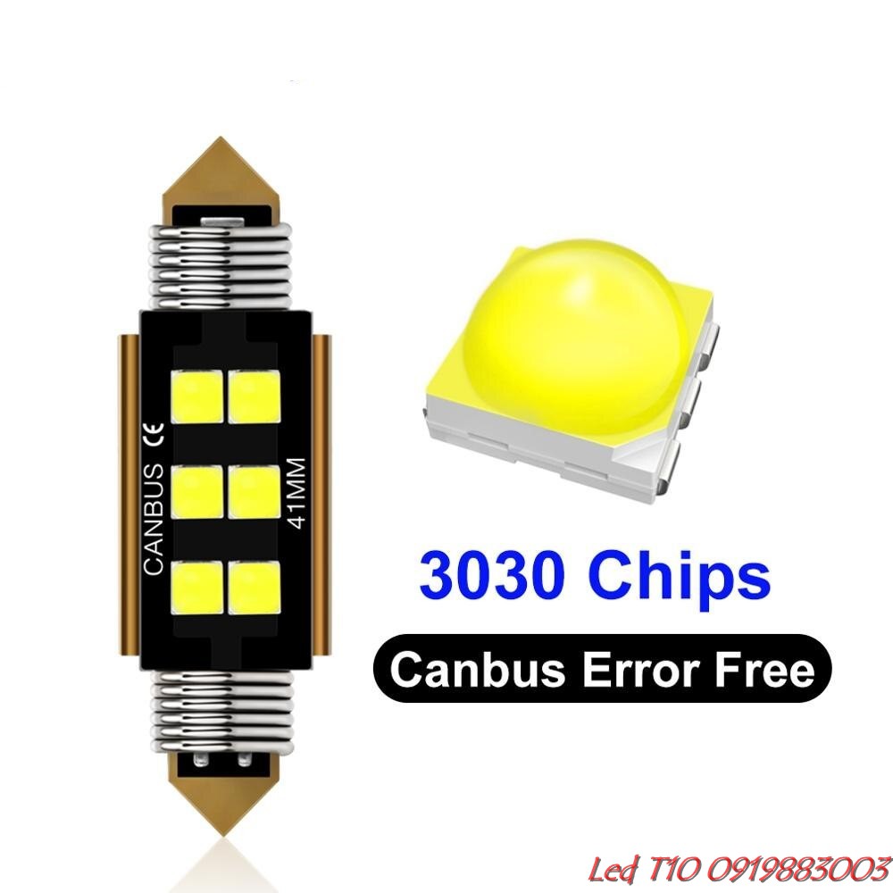 1 bóng led trần ô tô canbus 6 chip 3030 3D đời mới sáng trắng