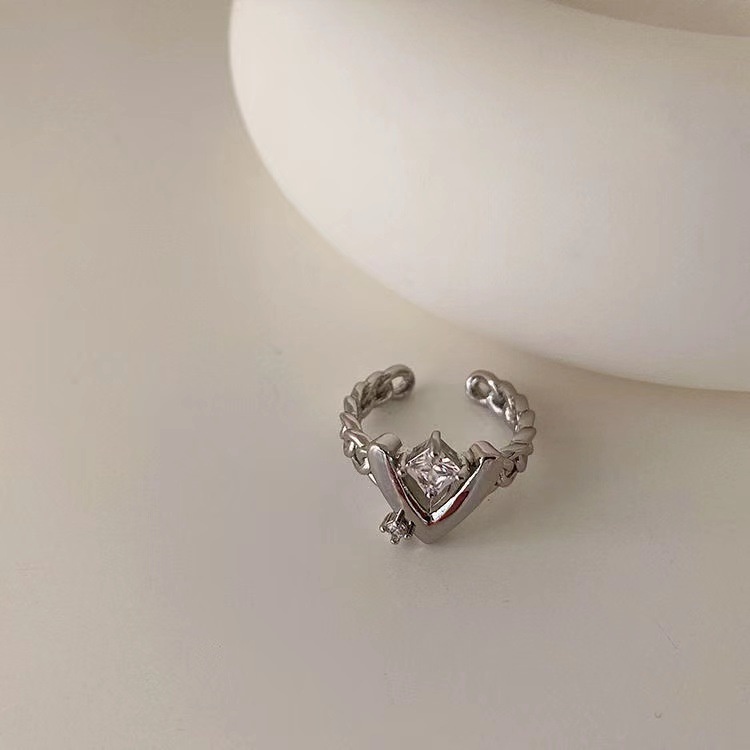 Nhẫn Hở Đính Đá Hình Trái Tim Nhiều Lớp Phong Cách Hàn Quốc