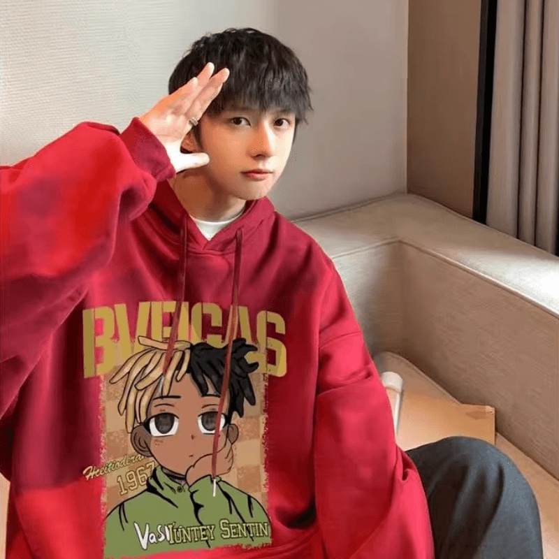 Áo Hoodie Dáng Rộng In Họa Tiết Hoạt Hình Phong Cách Nhật Bản Thời Trang Cho Nam