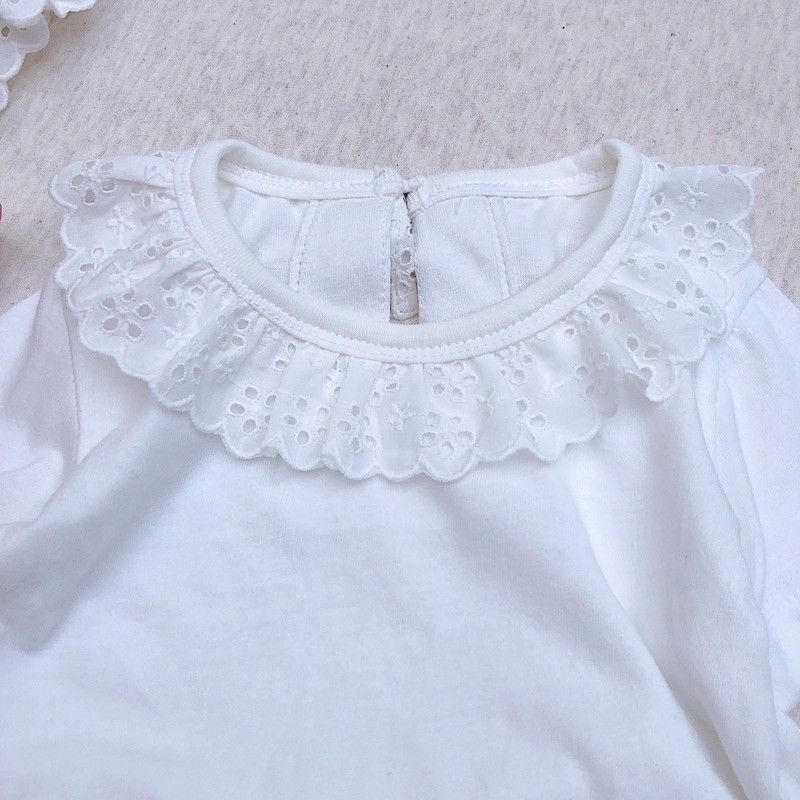 Bộ cộc tay trắng phối ren cao cấp chất liệu 100% cotton cho bé