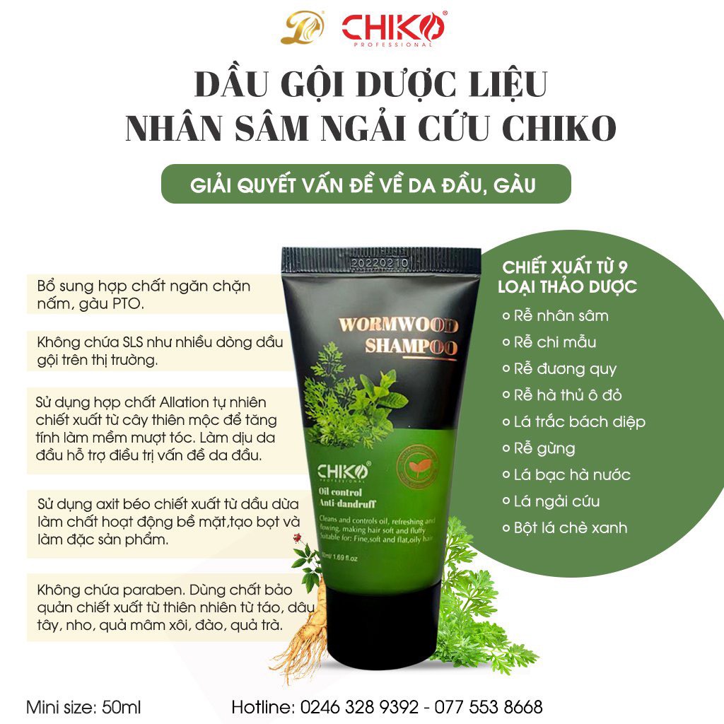 BỘ DẦU GỘI GỪNG TƯƠI CHIKO mẫu dùng thử 50g