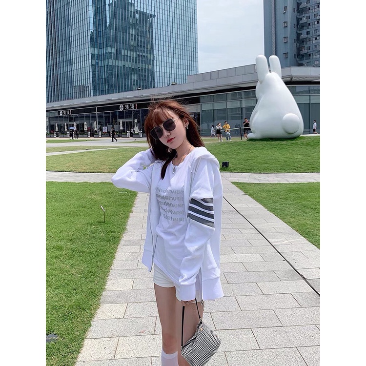 Áo Khoác Nỉ 3 Sọc Nữ- Hoodie dáng rộng tay bồng kẻ sọc cánh tay kiểu dáng Ullzang