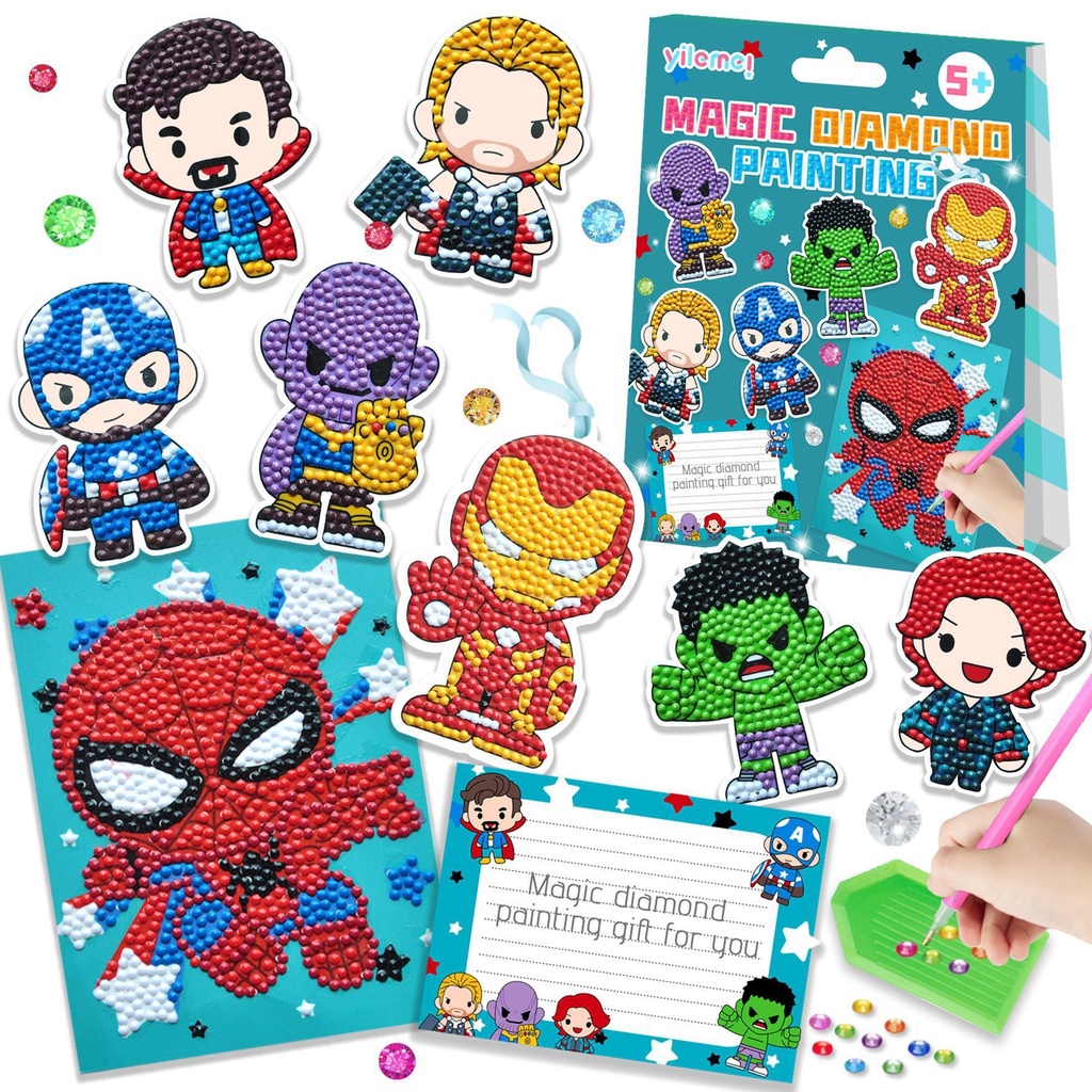 SET TRANH ĐÍNH ĐÁ TỰ LÀM GỒM THIỆP, MÓC TREO CHÌA KHÓA, STICKER DÁN TRANG TRÍ  CHO BÉ