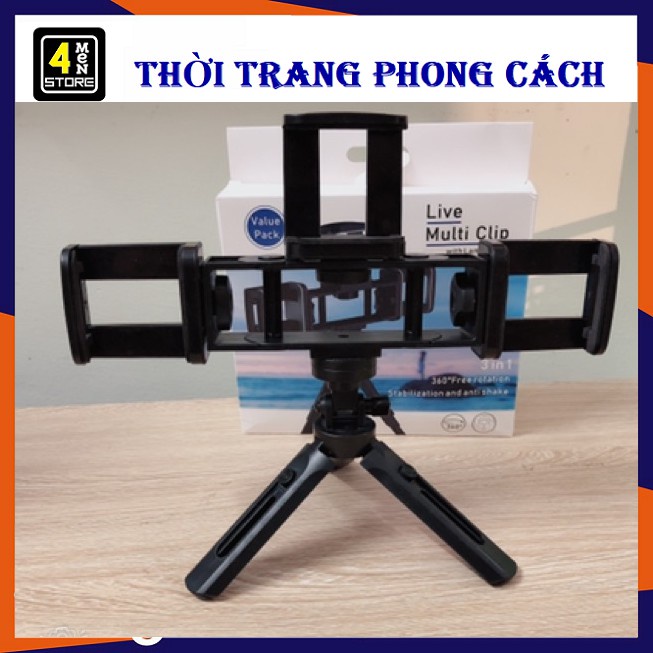 Gậy LiveStream Tripods Live 3 in 1 - Kèm 3 Kẹp Điện Thoại - Chân Gậy Kẹp Điện Thoại Tripod Mini 3 chân (Kèm Đầu Kẹp )