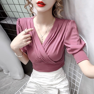NEW Áo Thun Tay Phồng Cổ Chữ V Thời Trang Hàn Quốc Mi413