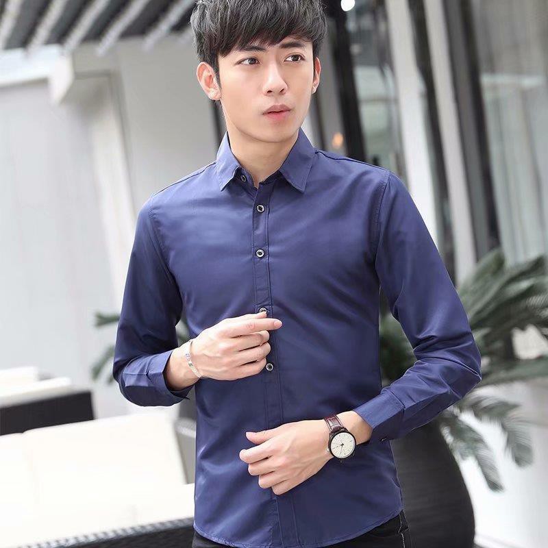 【Non-iron shirt】Men Formal Button Smart Casual Plus Size Long Sleeve Slim Fit Men's long sleeve summer thin fashion Korean casual inch shirt business slim men's shirt fashion