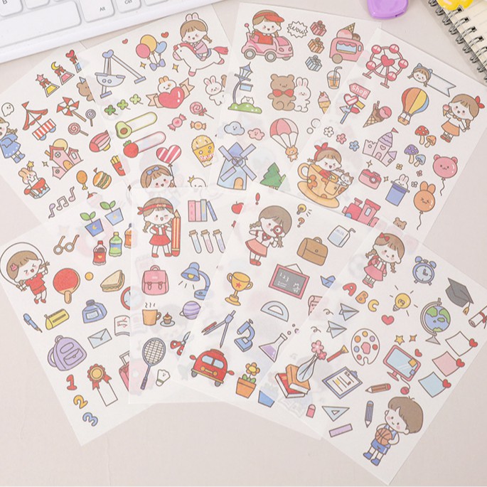 Bộ 4 Tấm Miếng Sticker Hình Dán Học Sinh Nhật Bản Trang Trí Sổ Tay Nhật Ký Điện Thoại Khay Đựng Bút D159
