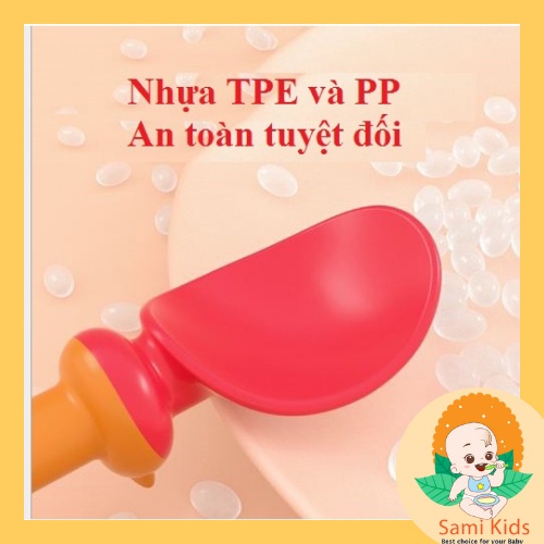 Thìa dĩa tập xúc silicon Misuta, muỗng nĩa uốn cong an toàn cho bé ăn dặm SAMI KIDS