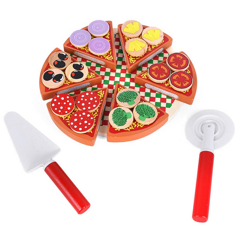 Bộ đồ chơi ghép hình cắt bánh pizza đồ chơi gỗ cho bé