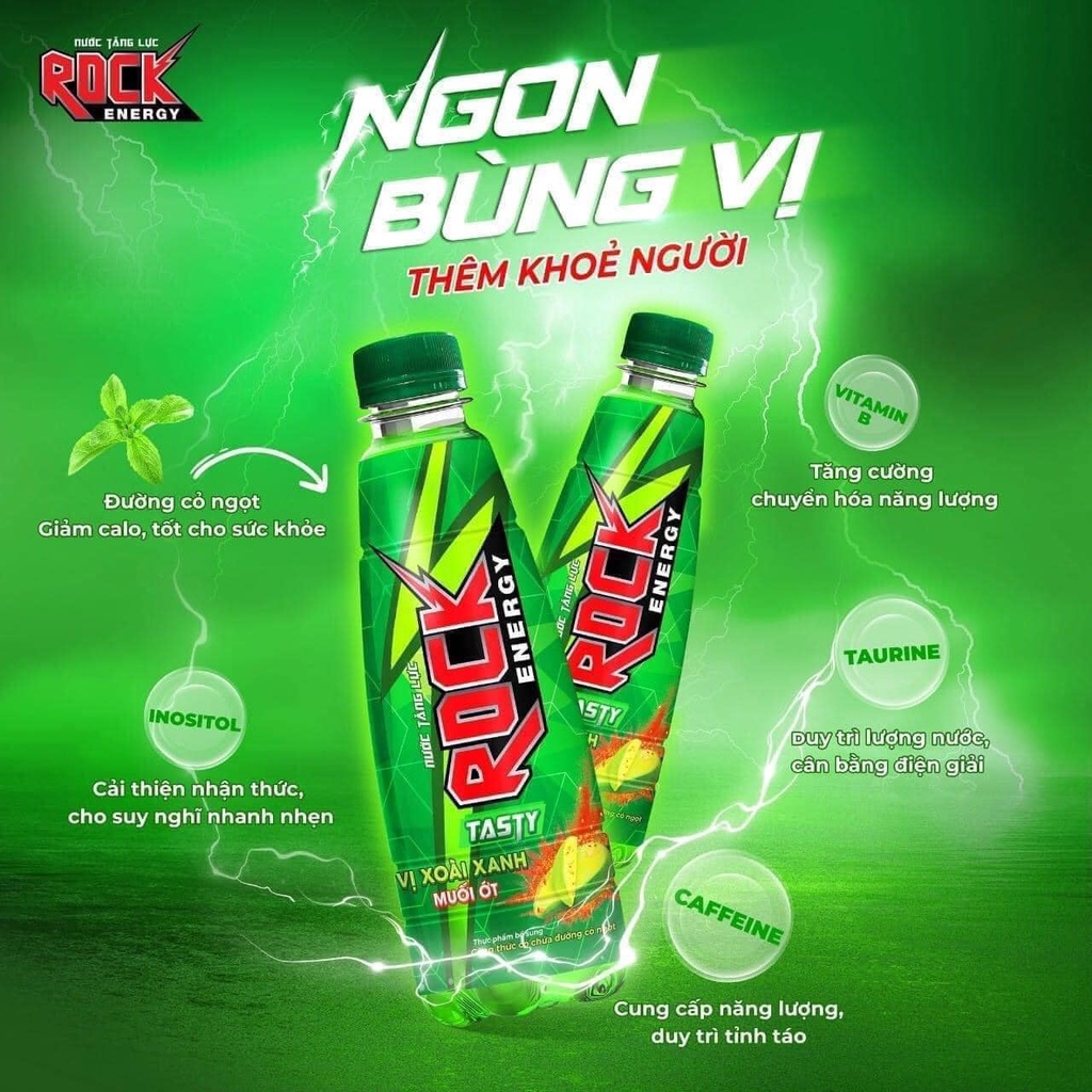 [Thùng 24 chai] Nước tăng lực Rock Energy Tasty vị xoài xanh muối ớt (300ml x 24 chai)