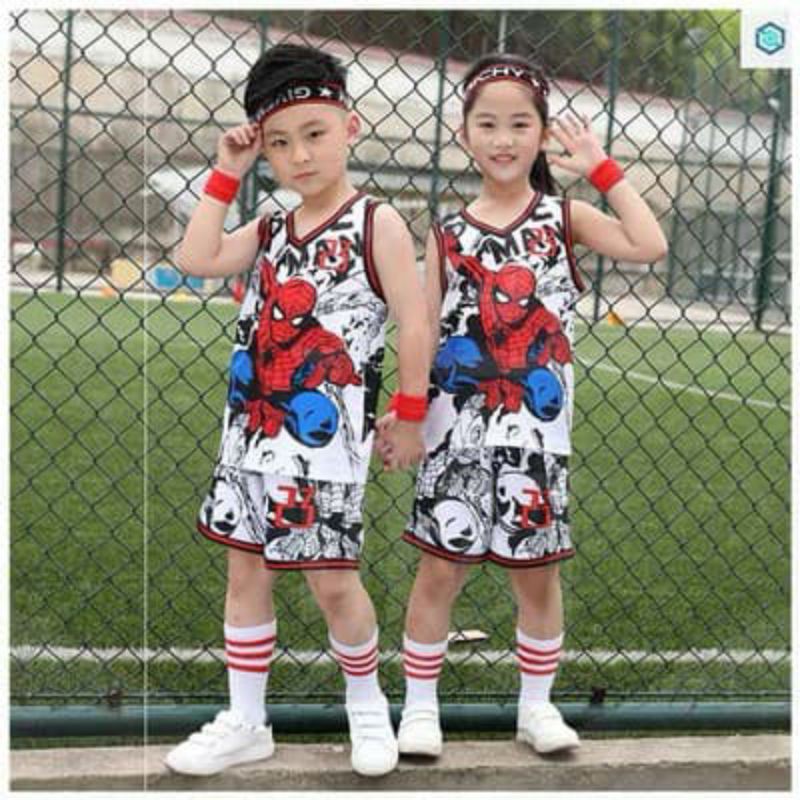 Set bộ thể thao bóng rổ Spiderman _ Chất thông hơi QCCC cho bé Trai/Gái