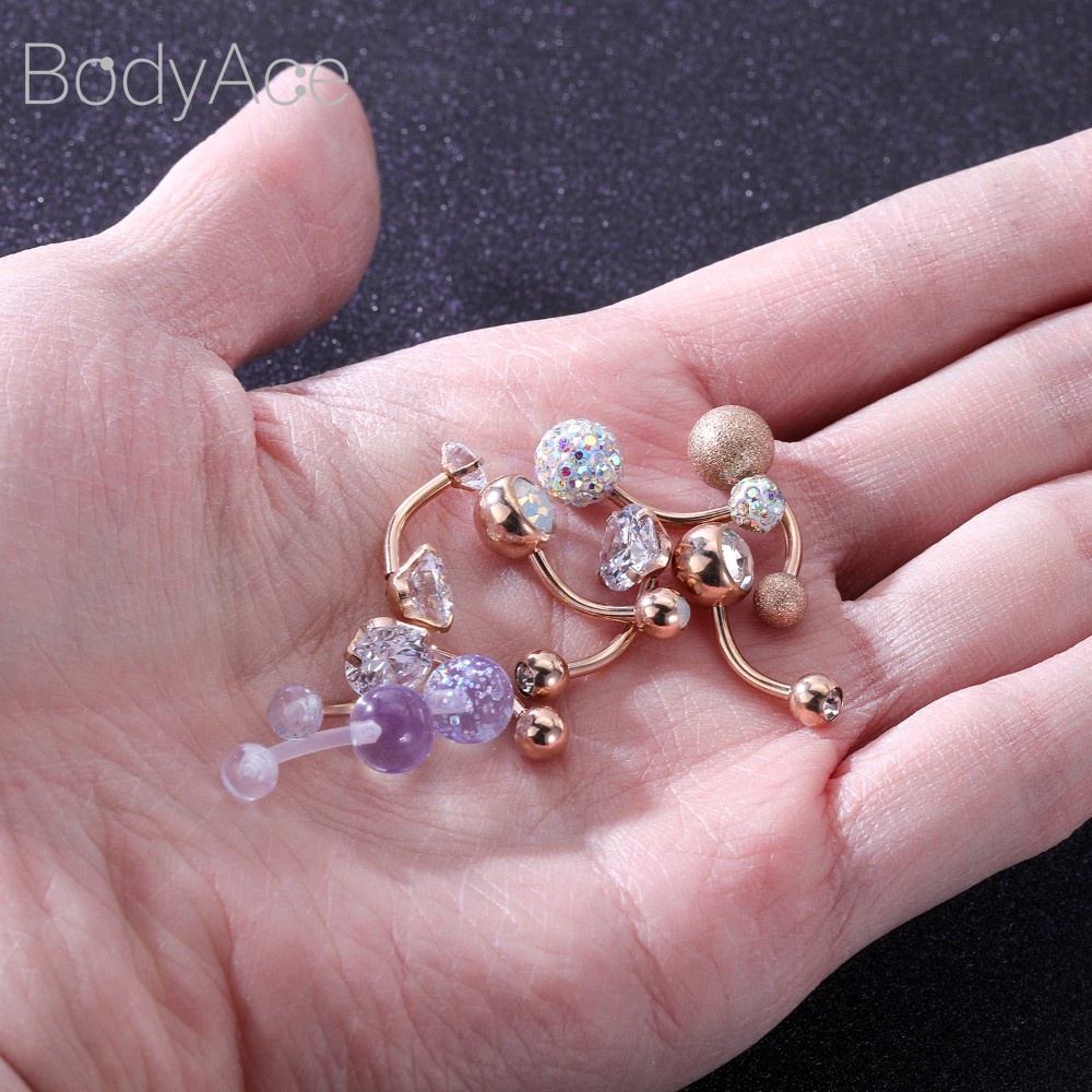 Set 5-14 Khuyên Rốn Bằng Thép Không Gỉ Đính Đá Pha Lê Chống Dị Ứng