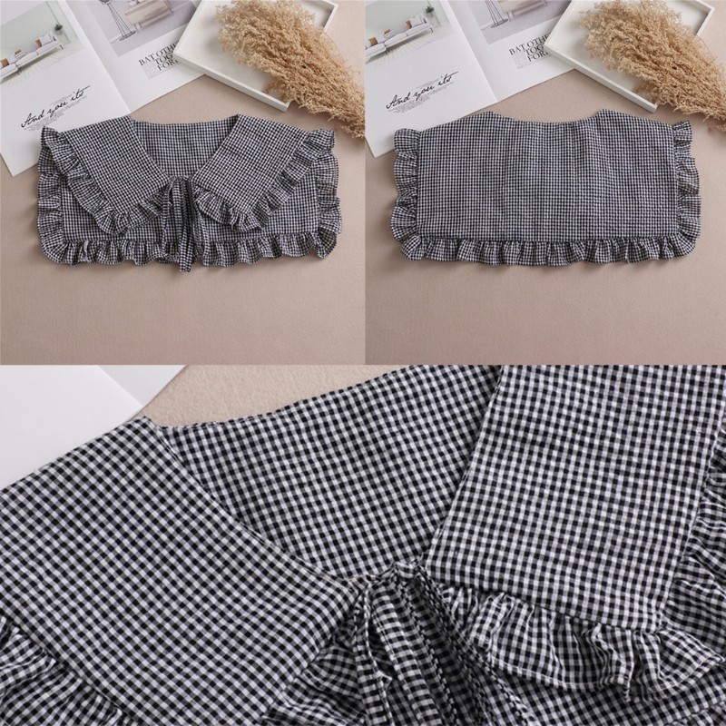 Cổ áo giả họa tiết caro thắt dây phong cách Lolita