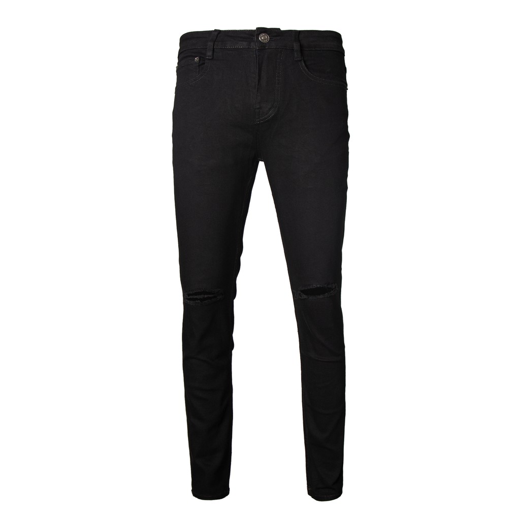 Quần Skinny Jeans Nam-Màu Đen-Rách Ngang Gối-Chất Liệu Cotton Co Giãn-Ống Đứng Dáng-Ống Ôm Chân Chuẩn Skinny | BigBuy360 - bigbuy360.vn