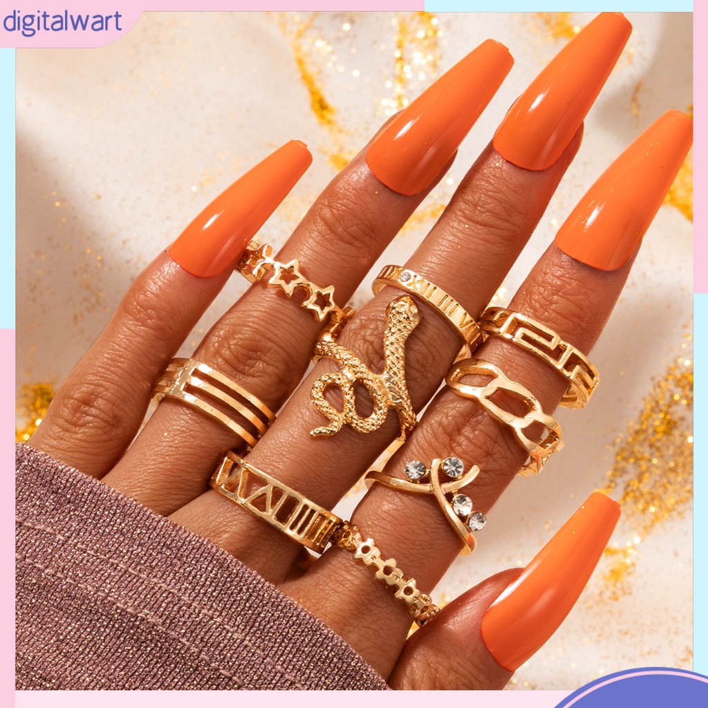 Set 9 Nhẫn Đeo Khớp Ngón Tay Thiết Kế Hình Rắn Độc Đáo Thời Trang Cho Nữ