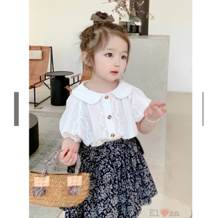 Váy bé gái - Set áo sơ mi kèm yếm hoa siêu xinh cho bé