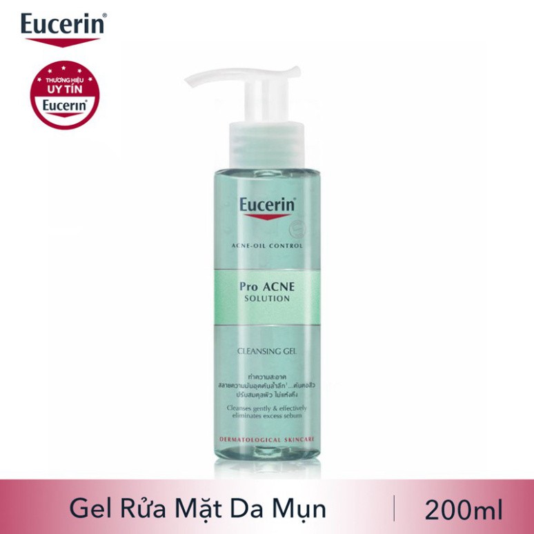 Combo Eucerin Gel Rửa Mặt Cho Da Nhờn Mụn ProAcne Solution Cleansing Gel 200ml & Tẩy Tế Bào Chết Pro Acne Scrub 100ml