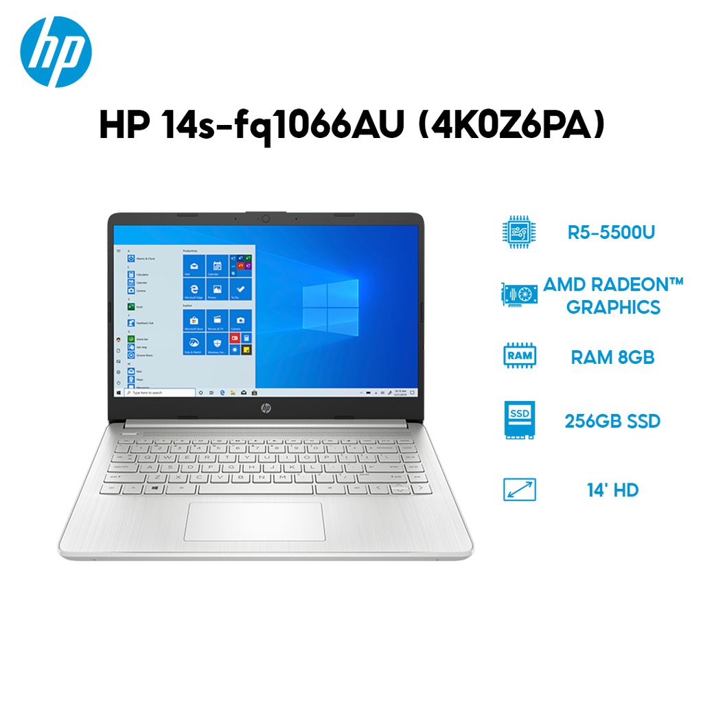 [Mã ELHP15 giảm 10%]Laptop HP 14s-fq1066AU  4K0Z6PA R5-5500U | 8GB | 256GB | AMD Radeon™| 14' HD | Win 11