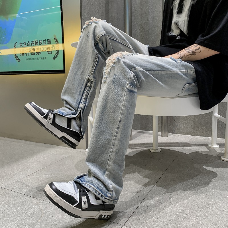 Quần Jeans Nam Dài Xẻ Tà Thời Trang Hip Hop