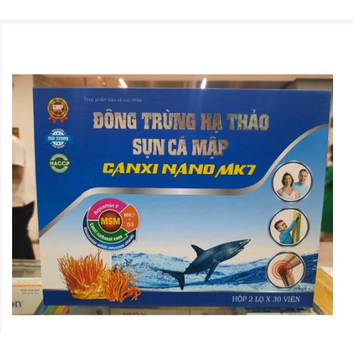 Viên Đông trùng hạ thảo Sụn cá mập Canxi nano MK7 ( 2 lọ x 30 viên )