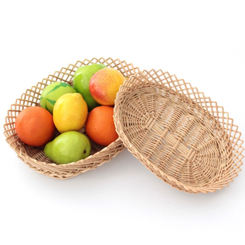 Giỏ Đựng Bánh Mì / Trái Cây Bằng Sợi Liễu Gai Đan Tay Hình Oval Nhỏ Gọn Dành Cho Apple