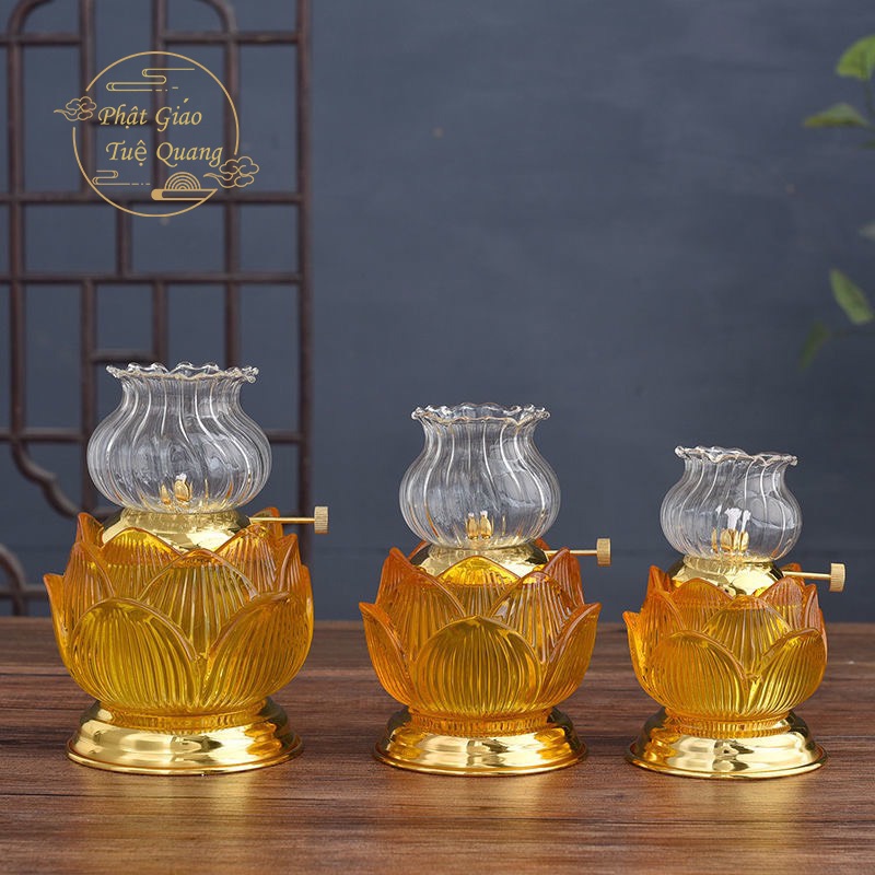 Đèn dầu thủy tinh 09 hình hoa sen  phật giao tuệ quang