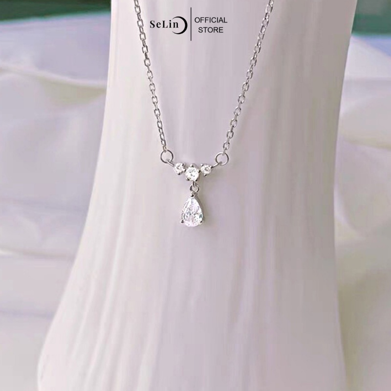 Dây chuyền bạc nữ SELIN JEWELRY vòng cổ bạc hình giọt nước đính đá zircon lấp lánh siêu sáng