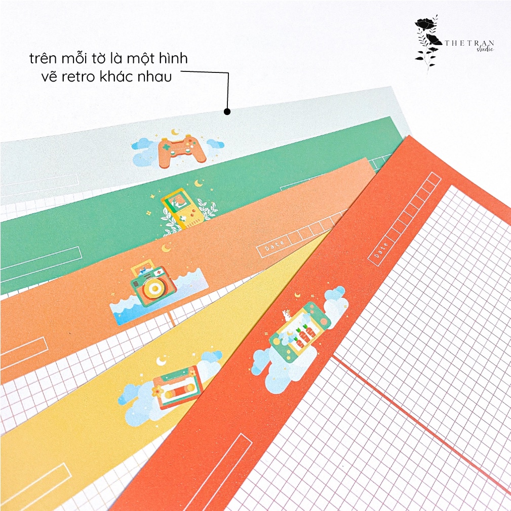 Bộ 10 tờ giấy ghi chép kẻ caro - A4, B5, A5, A6 - dọc, ngang retro / retro notepad / thetranstudio