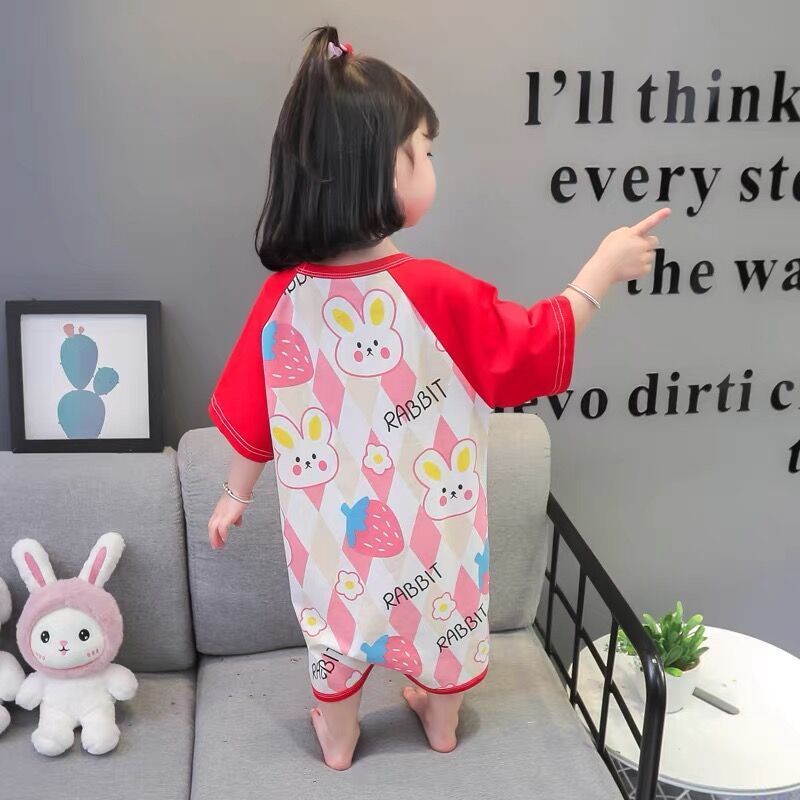 Bộ Đồ Ngủ Liền Thân Tay Ngắn Có Nút Chống Đá Dành Cho Bé Trai Và Bé Gái