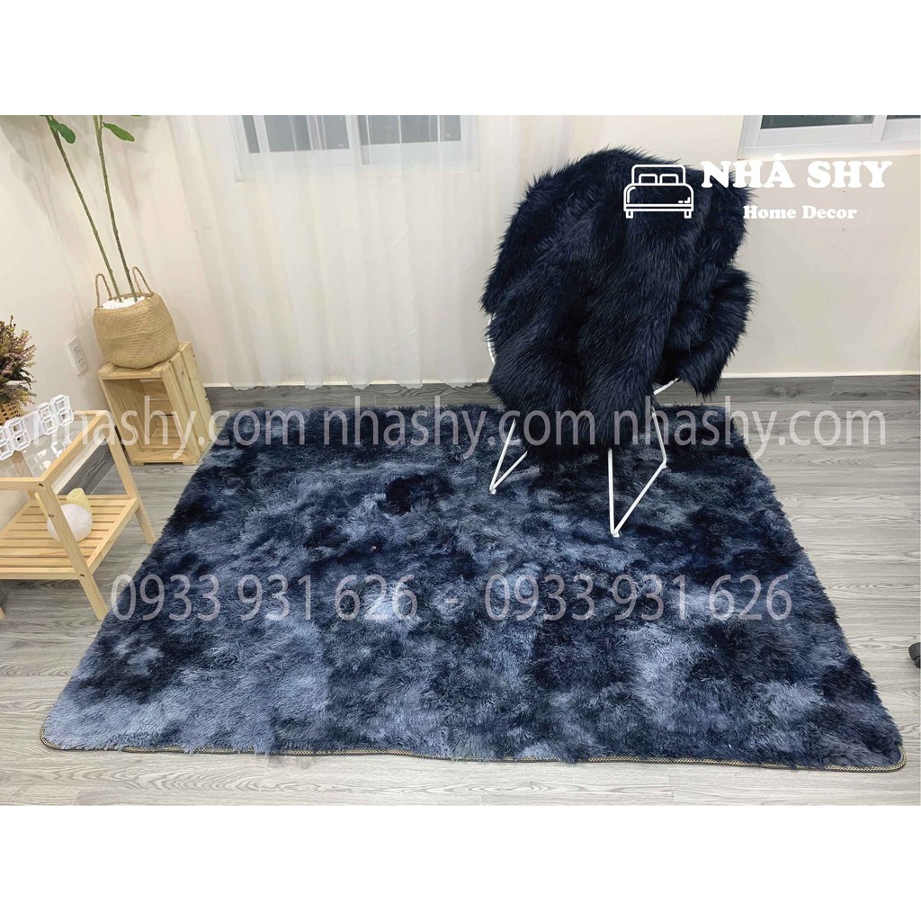 Thảm Lông Trải Sàn Màu Xanh Đậm Loang - Size 2mx1m6