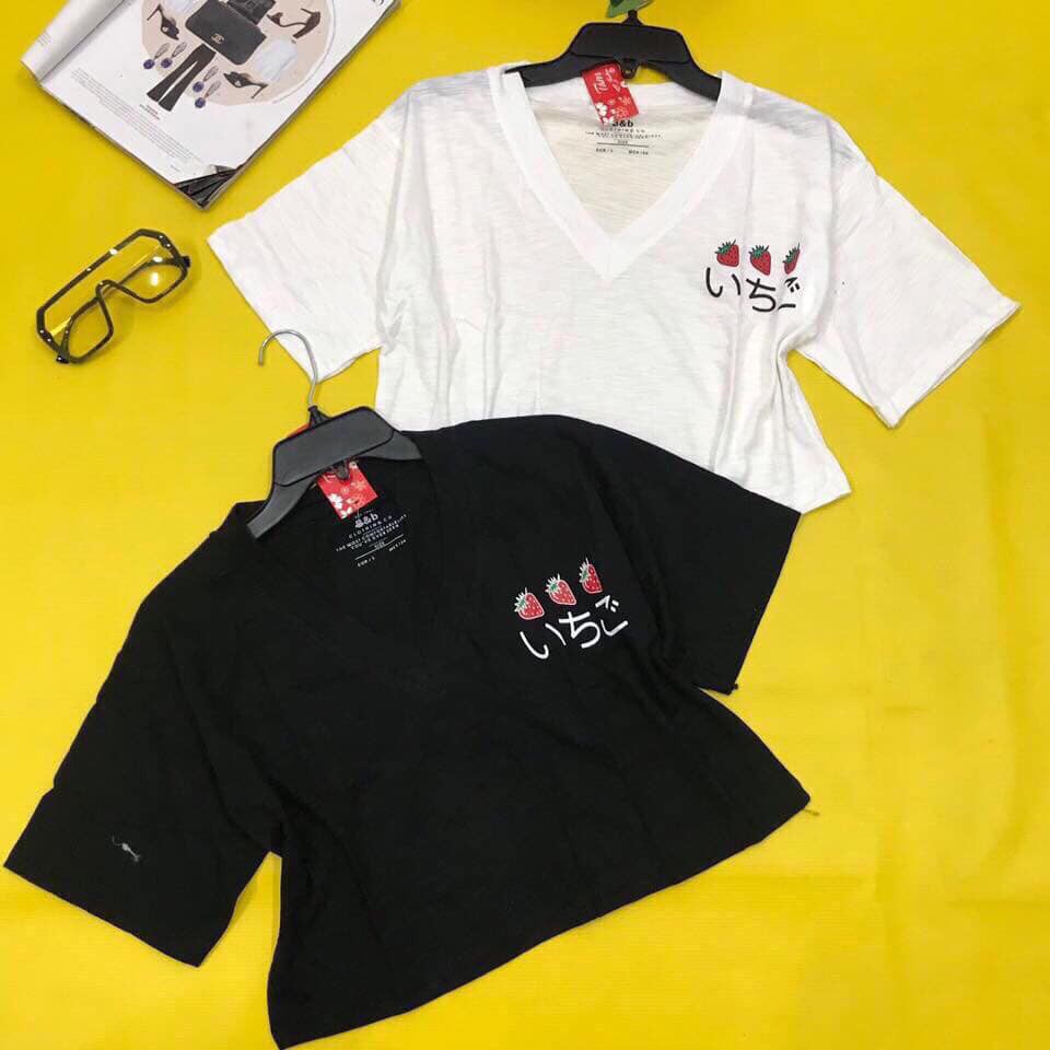 Áo thun croptop cổ tim vải cực đẹp