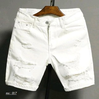 Quần short jean nam trắng rách ms27