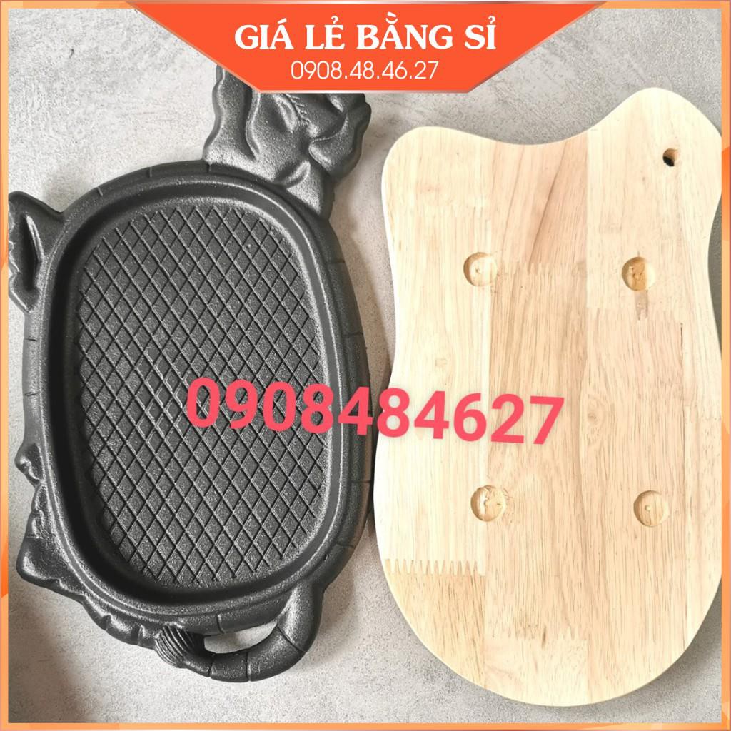 Chảo Gang Bò Né Chống Dính Kèm Đế Lót Gỗ Đủ Kích Thước