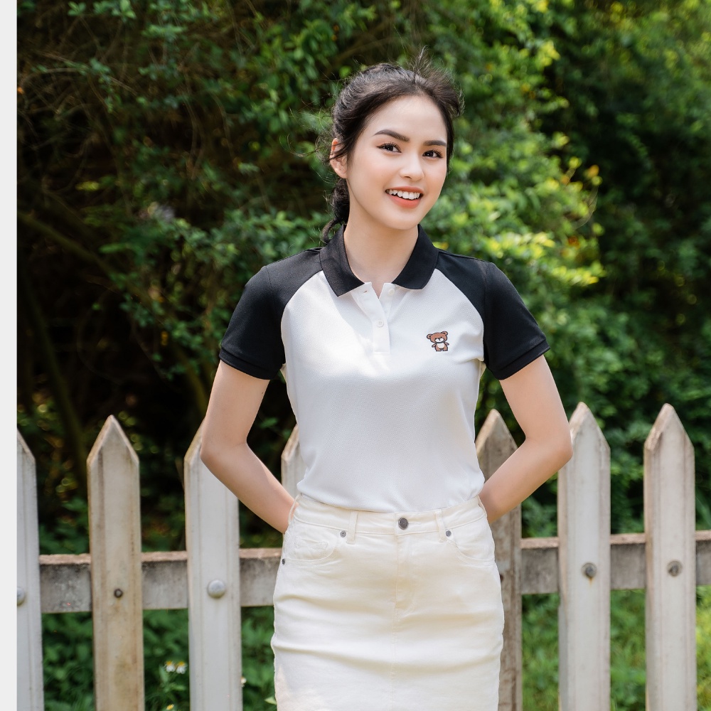 Áo Polo Nữ YODY vải cotton cafe in hình gấu APN5326