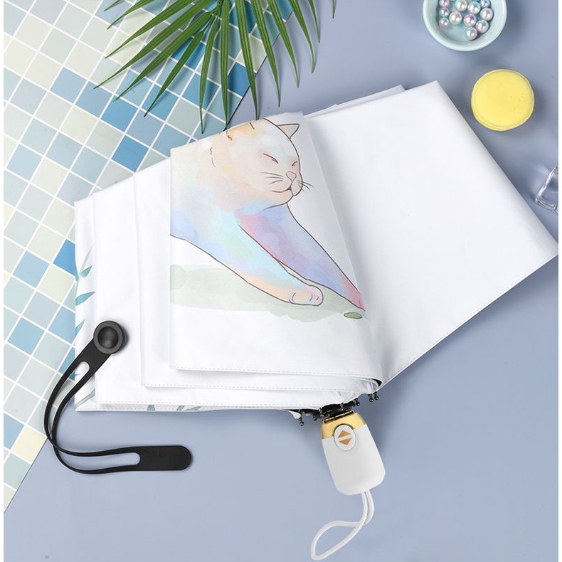 Chống nắng chống tia cực tím ô vẽ tay minh họa gió ba lần vinyl chống nắng ô chống nắng mèo