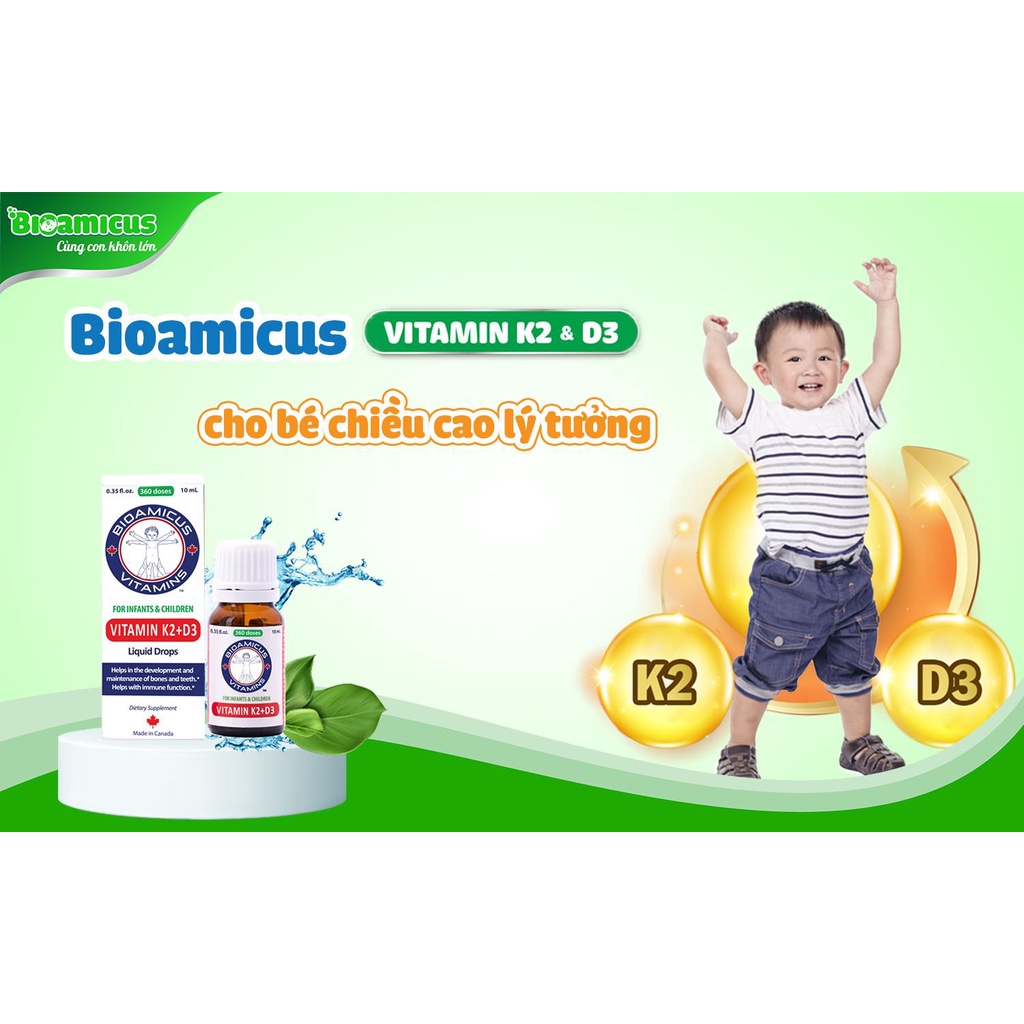 [Chính hãng ] BioAmicus Vitamin D3K2-MK7 10ml - Giúp bé hấp thụ canxi , chống còi xương ,tăng chiều cao cho bé tối đa